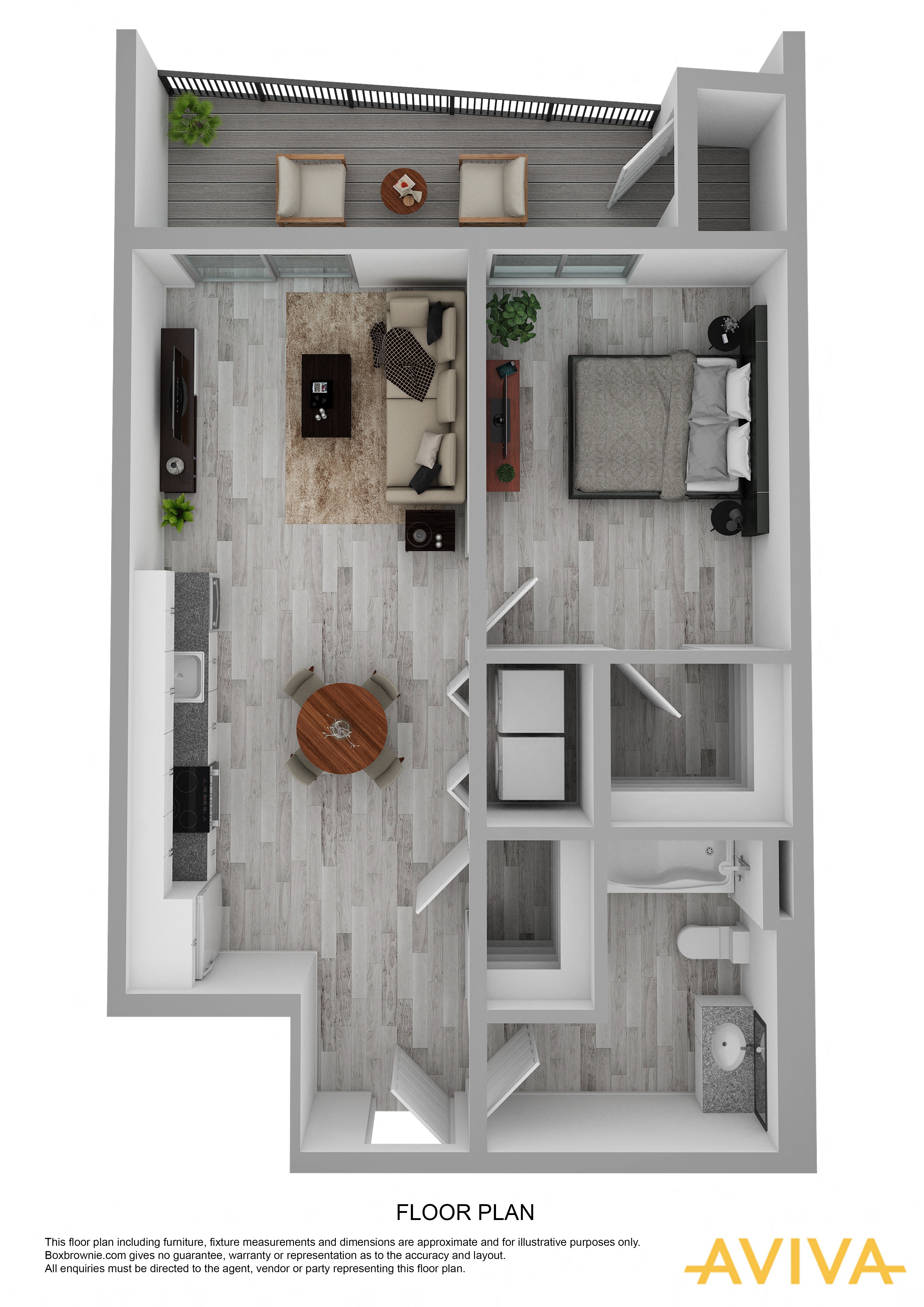 Floor plan for 1 bed, 1 bath, 579 sqft